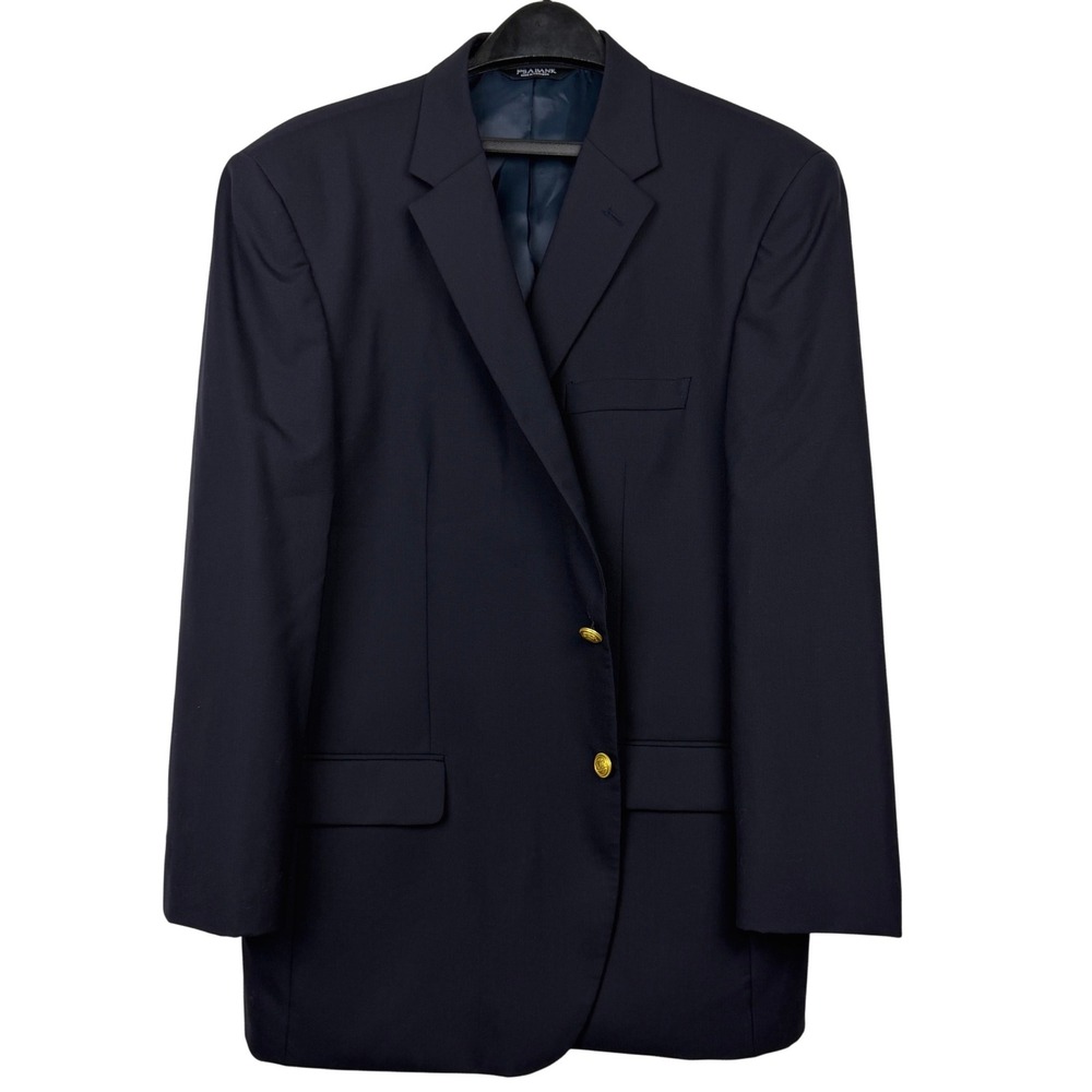 Jos.A.Bank GOLD BUTTONS 46R Wool Blazer Sport Coat Suit Jacket Navy Blue 2Button